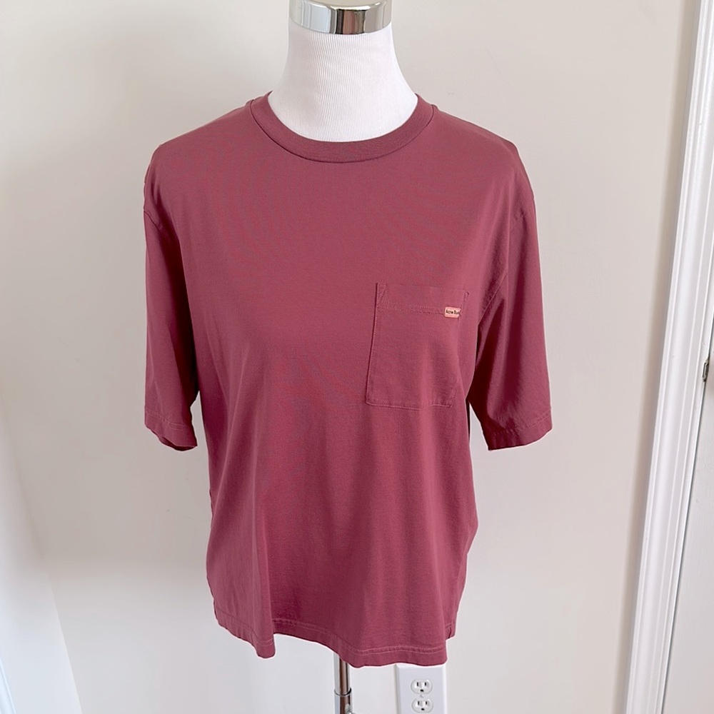 Women’s Acne Short Sleeve Tee in Deep Red oversized Tee. Size XS.